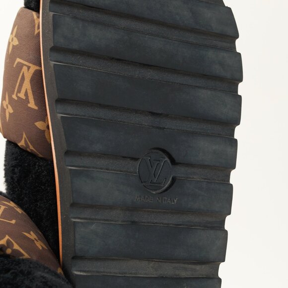Louis Vuitton 2022 Pool Pillow Comfort Mules in Black Shearling & Monogram Nylon - Picture 5 of 12